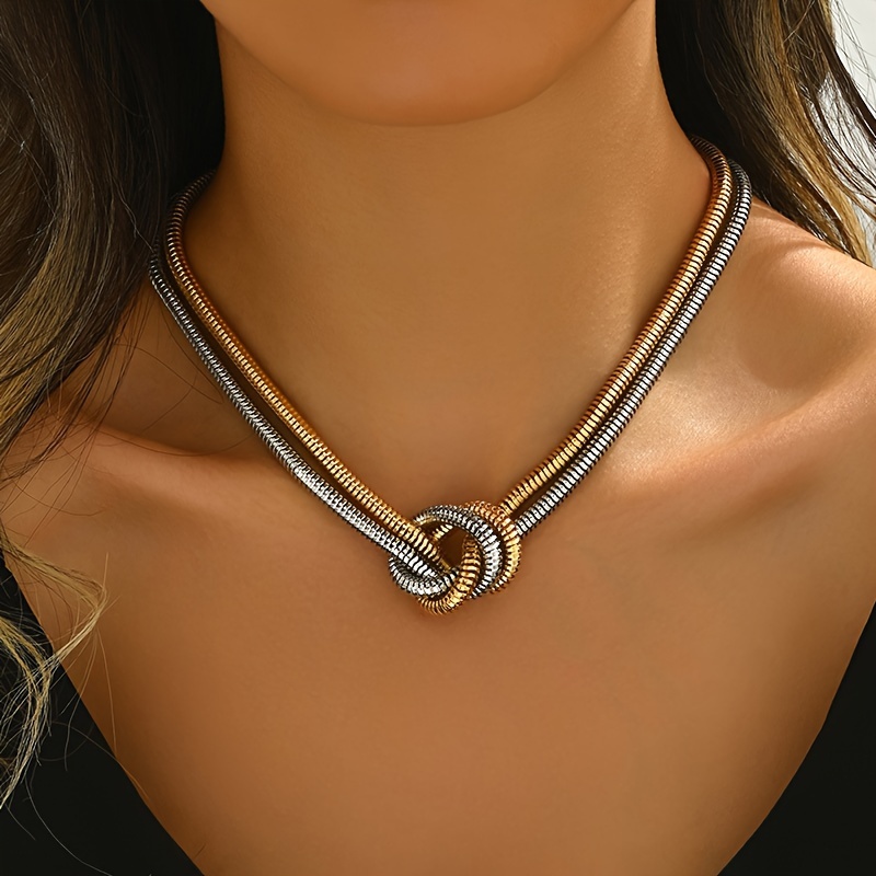 Layered Spiral Snake Chain Necklace Geometric Knot Iron Choker